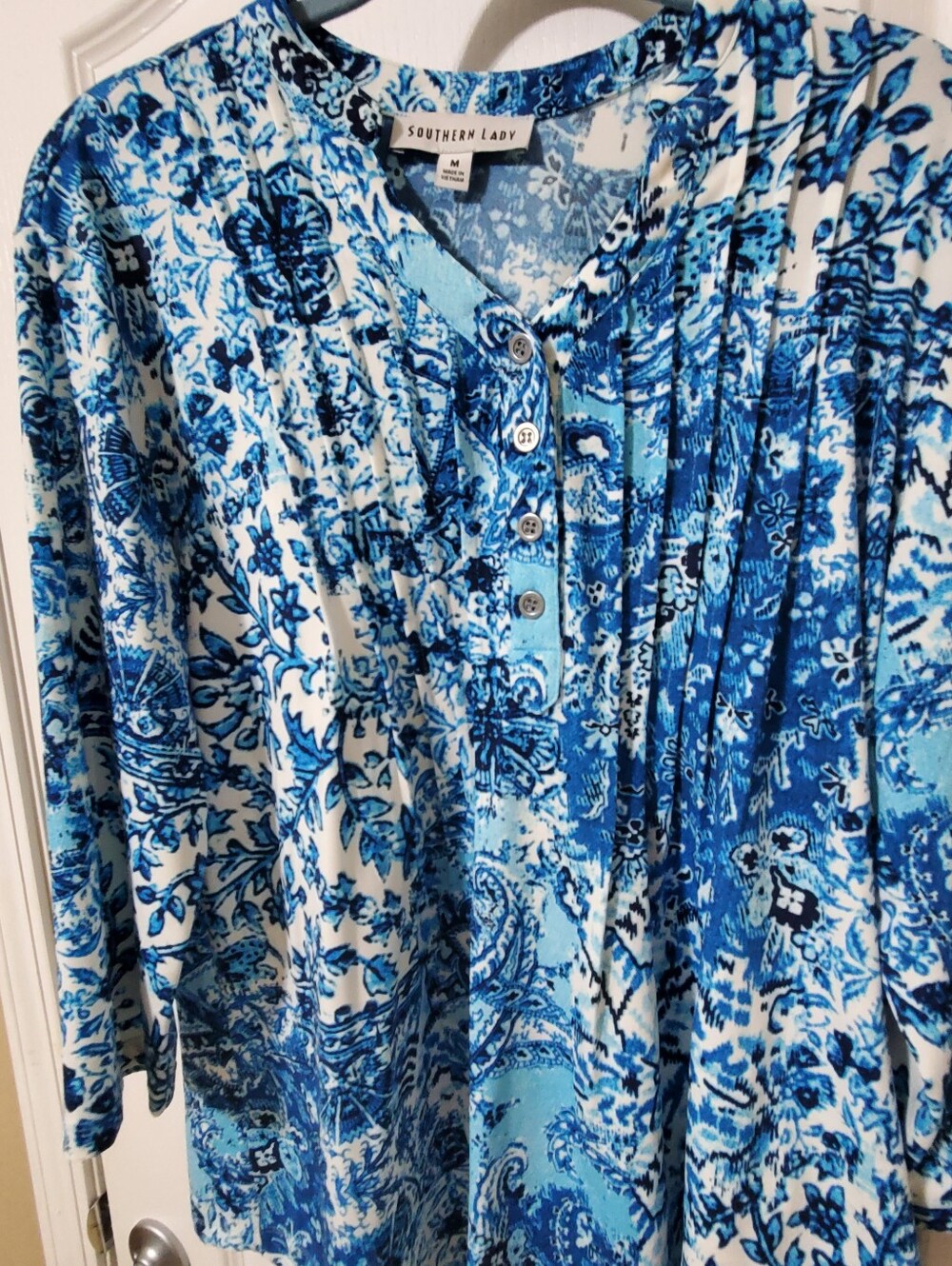 Blue Floral-Print Women's Top